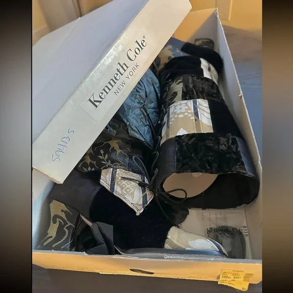 🖤RARE GOTH DREAMS Vintage 80s90s Knee High Velvet Tapestry Patchwork Boots🖤 - Picture 15 of 16